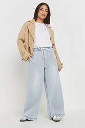 PixieGirl Petite Women's Light Blue Washed Denim Pull-On Wide Leg Jeans | PixieGirl 1