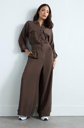 PixieGirl Petite Women's Chocolate Brown Wide Leg Jumpsuit | PixieGirl 1