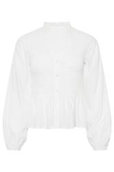 PixieGirl Petite Women's White Shirred Long Sleeve Shirt | PixieGirl 2