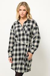 PixieGirl Petite Women's Black Check Print Shirt Dress | PixieGirl 1