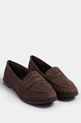 Chocolate Brown Suede Loafers In Wide E Fit