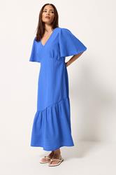PixieGirl Petite Blue Asymmetric Tiered Midi Dress | PixieGirl 3