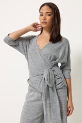 PixieGirl Petite Women's Grey Marl Belted Wrap Top | PixieGirl  3