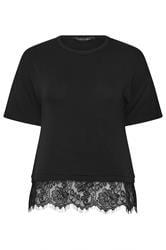 PixieGirl Petite Black Lace Hem T-Shirt