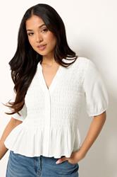 PixieGirl Petite Women's White Shirred Button Shirt | PixieGirl 3