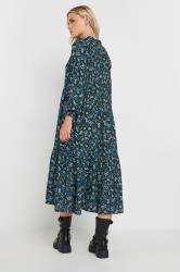 PixieGirl Petite Women's Blue Ditsy Floral Tie Neck Dress | PixieGirl 3