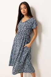 M&Co Petite Black Floral V-Neck Midi Dress | M&Co 3