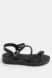 Black Glitter Comfort Sandals In Extra Wide EEE Fit | Yours Clothing 2