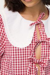 PixieGirl Petite Women's Red Gingham Tie Front Collar Peplum Top | PixieGirl 5