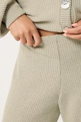 PixieGirl Petite Women's Sage Green Ribbed Soft Touch Wide Leg Trousers | PixieGirl 4