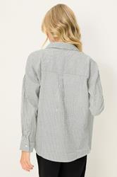 PixieGirl Petite Women's Grey Stripe Long Sleeve Shirt | PixieGirl 3