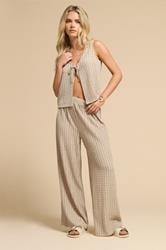PixieGirl Petite Women's Natural Brown Tie Front Crochet Top | PixieGirl 2