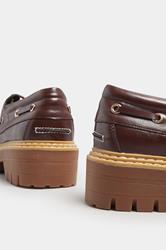Brown Chunky Lace Up Boat Shoes In Extra Wide EEE Fit | Yours Clothing 4