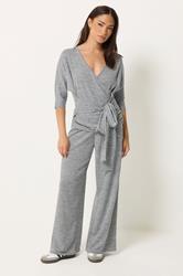 PixieGirl Petite Women's Grey Marl Belted Wrap Top | PixieGirl  1