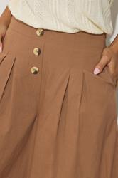 PixieGirl Petite Women's Beige Brown Button Wide Palazzo Trousers | PixieGirl 4