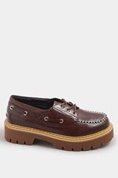 Brown Chunky Lace Up Boat Shoes In Extra Wide EEE Fit | Yours Clothing 3