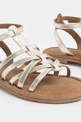 Gold Faux Leather Gladiator Sandals in Extra Wide E Fit | Yours Clothing 5