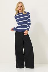 PixieGirl Petite Women's Navy Blue Knitted Stripe Jumper | PixieGirl 2