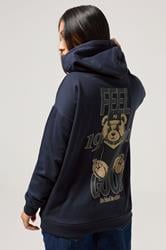 PixieGirl Petite Women's Navy Blue Slogan Drawstring Hoodie | PixieGirl 2