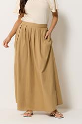 PixieGirl Petite Women's Stone Brown Cotton Poplin Maxi Skirt | PixieGirl 1