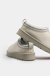 Grey Faux Suede Embroidered Mules In Standard Fit | Yours Clothing 5