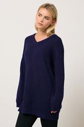 M&Co Petite Navy Blue V-Neck Tunic Jumper | M&Co  1