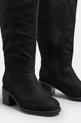 Black Faux Suede Block Heel Knee High Boots In Wide E Fit & Extra Wide EEE Fit | Yours Clothing 5