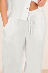 PixieGirl Petite Women's White Linen Drawstring Wide Leg Trousers | PixieGirl 4