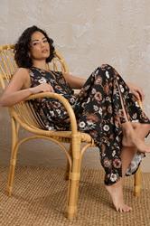 PixieGirl Petite Women's Black Floral Ladder Trim Midi Dress | PixieGirl 3