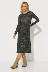 PixieGirl Petite Women's Khaki Green Leopard Print Smock Dress | PixieGirl 1