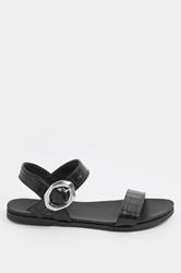 Black Croc Buckle Detail Sandals In Wide E Fit | Yours Clothing 2