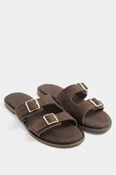 Chocolate Brown Double Buckle Footed Mule In Extra Wide EEE Fit