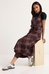 PixieGirl Petite Women's Burgundy Red Check Pinafore Midi Dress | PixieGirl 2