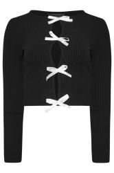 PixieGirl Petite Women's Black Ribbed Bow Detail Long Sleeve Top | PixieGirl 9