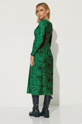 PixieGirl Petite Women's Green Paisley Print Midi Tea Dress | PixieGirl 3