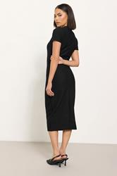 Petite Black Twist Neck Textured Midi Dress | PixieGirl 3