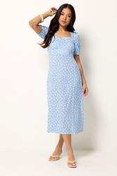 PixieGirl Petite Women's Blue Floral Ruched Midi Dress | PixieGirl 3