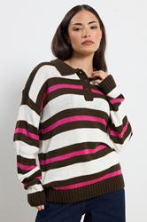 PixieGirl Petite Women's Brown Stripe Knitted Rugby Jumper | PixieGirl 1