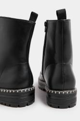 Black Faux Leather Contrast Stitch Boots In Wide E Fit | Yours Clothing 4