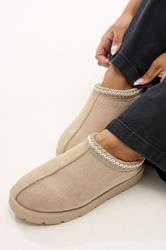 Brown Faux Suede Embroidered Mules In Standard Fit | Yours Clothing 1