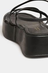 Black Strappy Flatform Sandals in Extra Wide EEE Fit | Yours Clothing 4