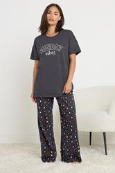 PixieGirl Petite Women's Navy Blue Sunday Vibes Slogan Pyjama Set | PixieGirl 1