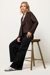 PixieGirl Petite Women's Chocolate Brown Cropped Trench Duster Coat | PixieGirl 2