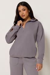 PixieGirl Petite Women's Lilac Purple Funnel Neck Half Zip Sweatshirt | PixieGirl  3
