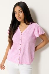 M&Co Petite Pink Ditsy Floral Cotton Frill Sleeve Blouse | M&Co 3