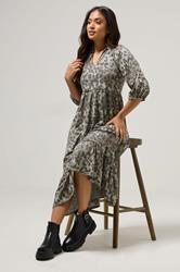 PixieGirl Petite Women's Grey Animal Print Collar Midaxi Dress | PixieGirl 2