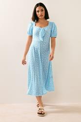 PixieGirl Petite Women's Blue Daisy Floral Tie Front Midi Dress | PixieGirl 2