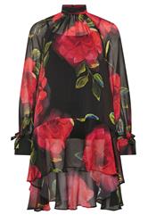 STAR Red Floral Print Dipped Hem Tunic Top