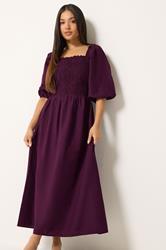 M&Co Petite Berry Purple Short Sleeve Embroidered Trim Maxi Dress | M&Co 1