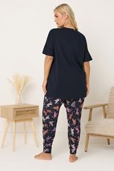 Yours Plus Size Navy Blue 'Mystic Midnight' Cuffed Pyjama Set | Yours Clothing 3